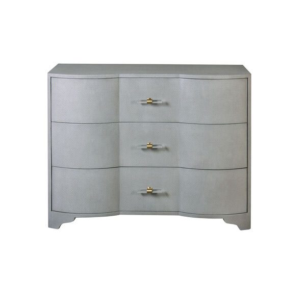 Grey Grasscloth and Acrylic Three Drawer Chest, image 1